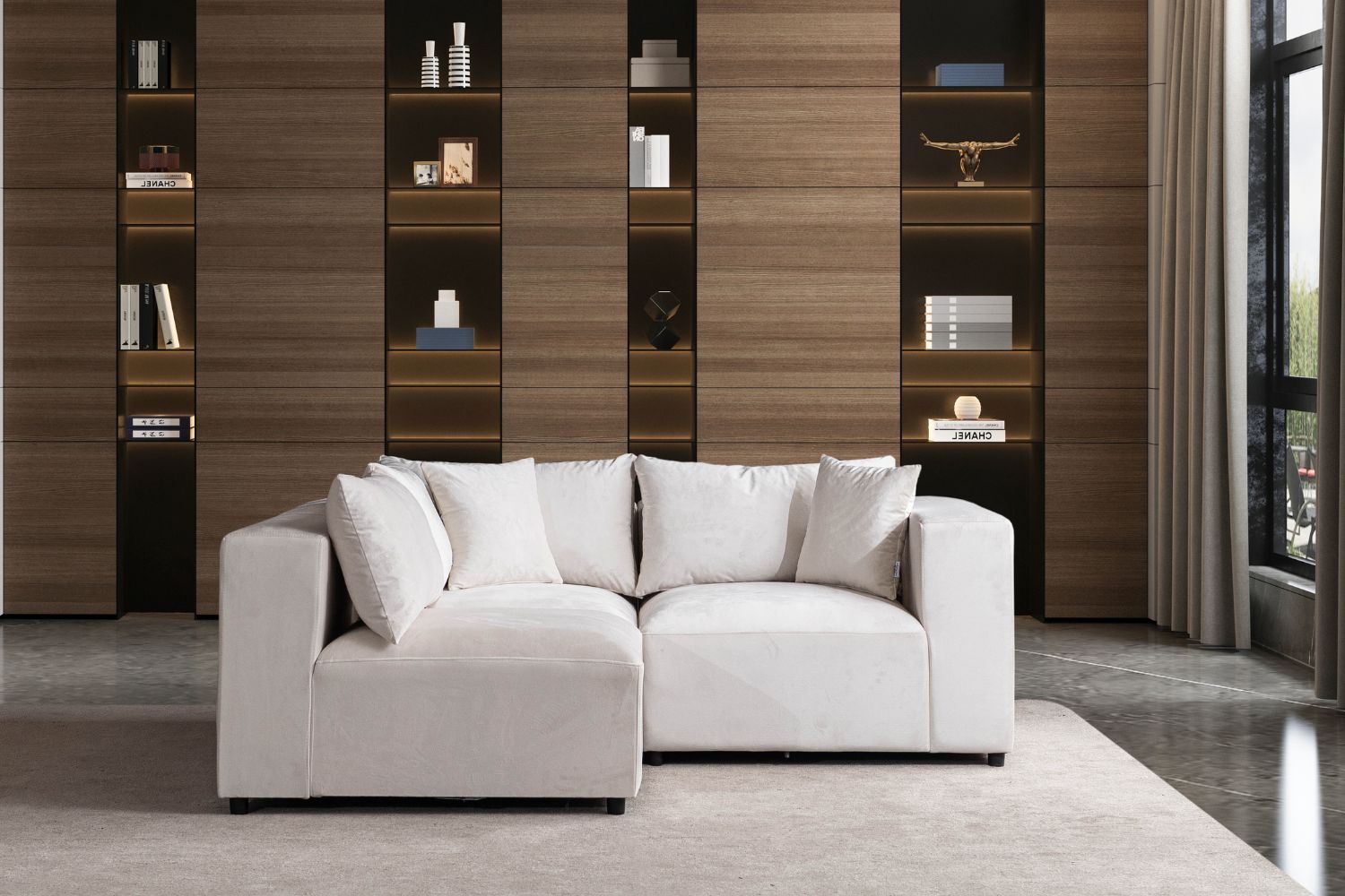 Canapé Azra Modulable Velours Blanc cassé