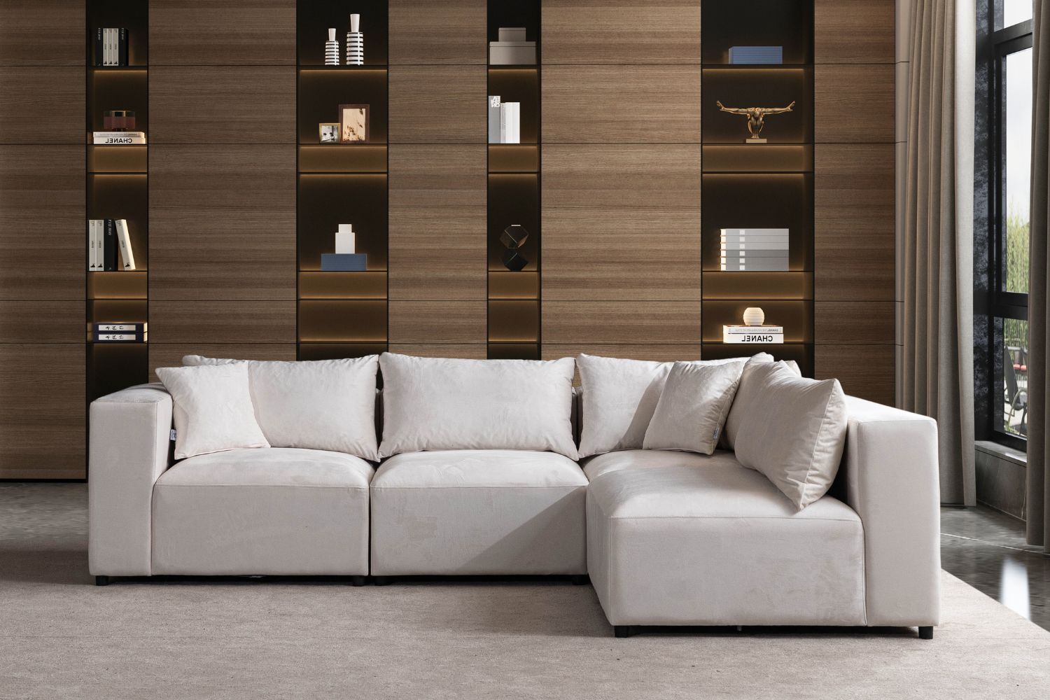 Canapé Azra Modulable Velours Blanc cassé