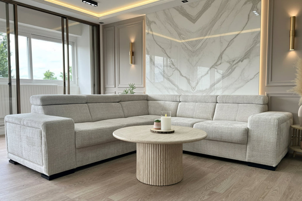 Canapé Karola Convertible Tissu Marbella Crème