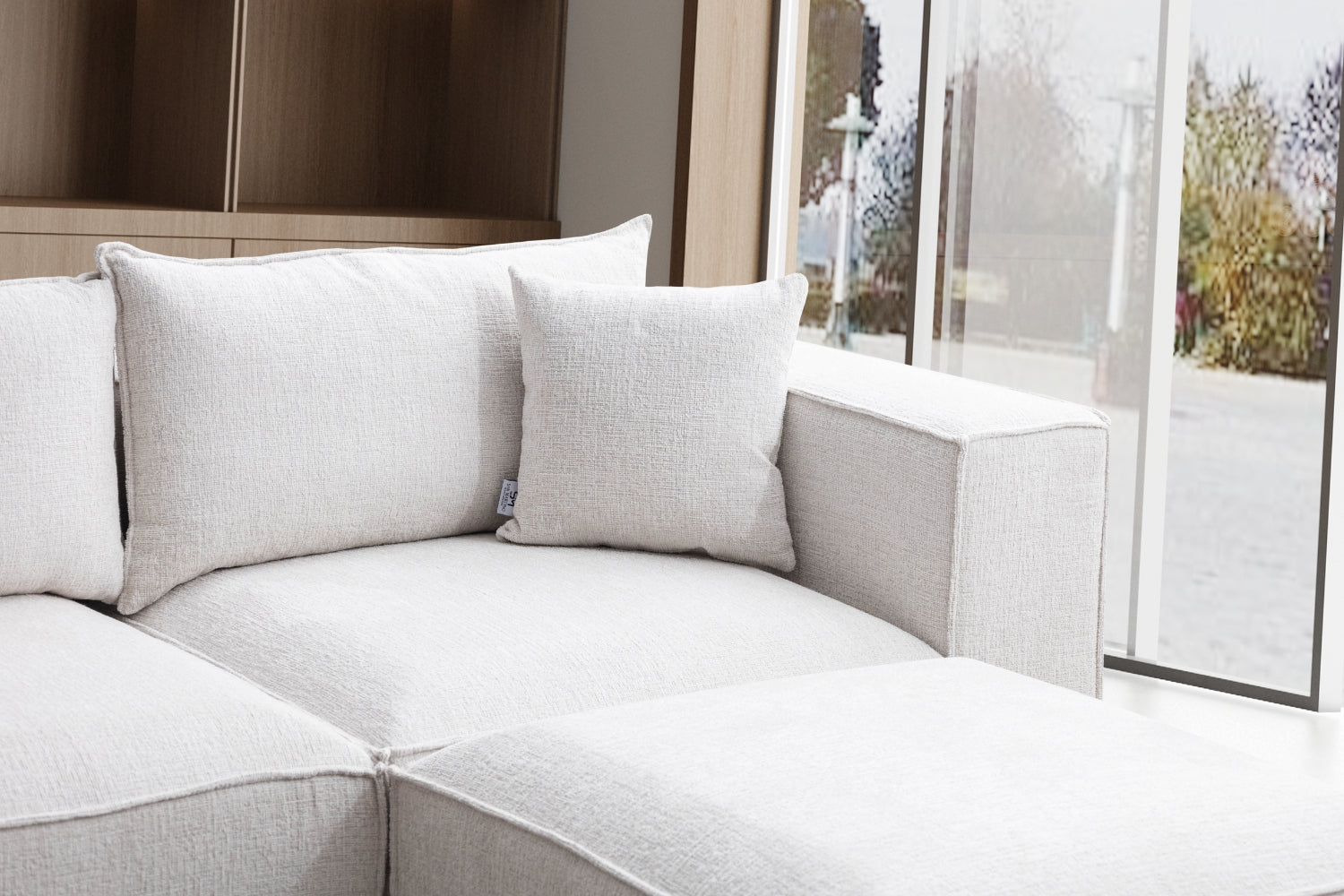 Canapé Elégance Chenille Modulable Blanc cassé 4+1 Pouf