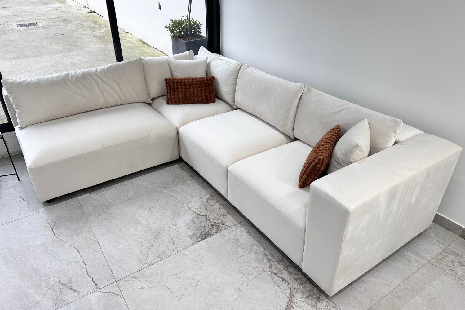 Canapé Azra Modulable Velours Blanc cassé