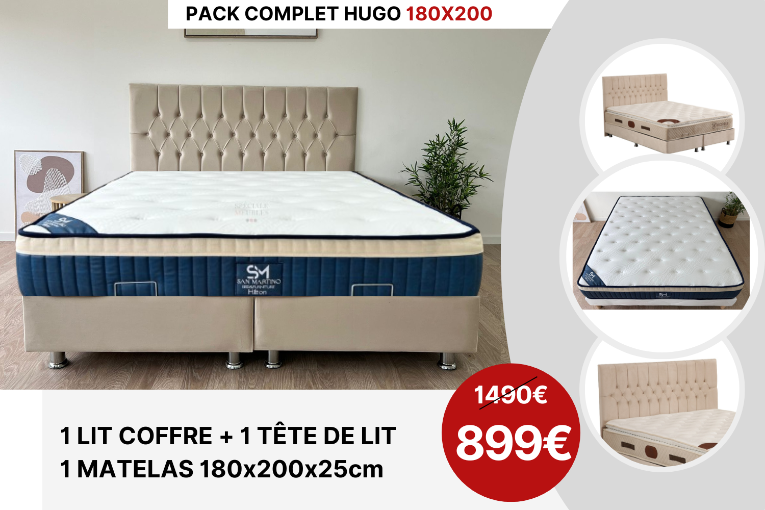PACK COMPLET HUGO BEIGE + Matelas 25cm