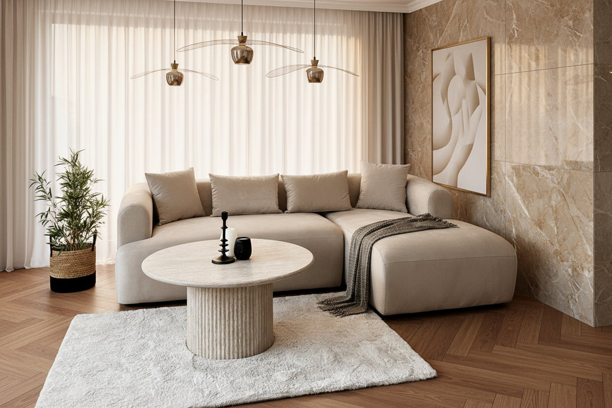 Canapé d'Angle Ela Velours Beige